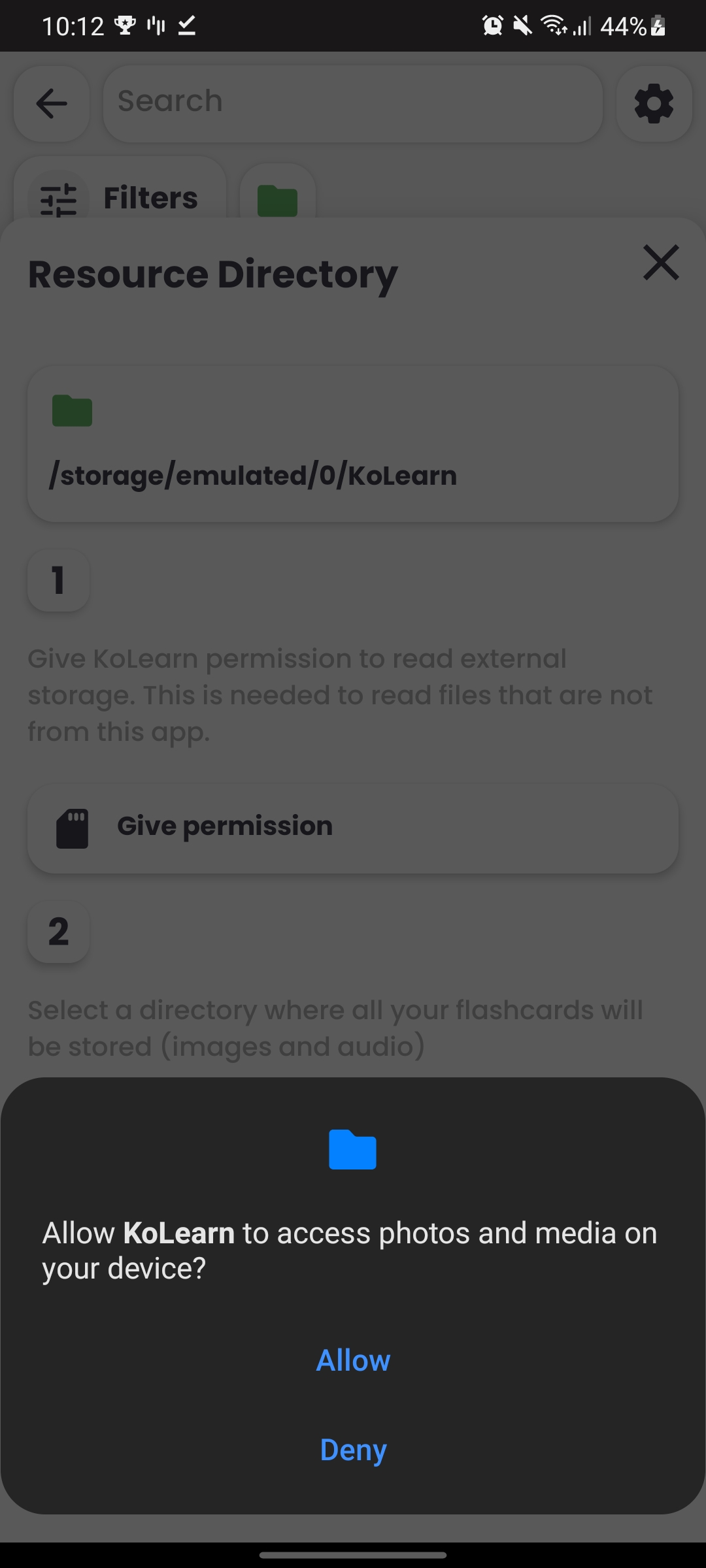 Give KoLearn permission to Read External Files